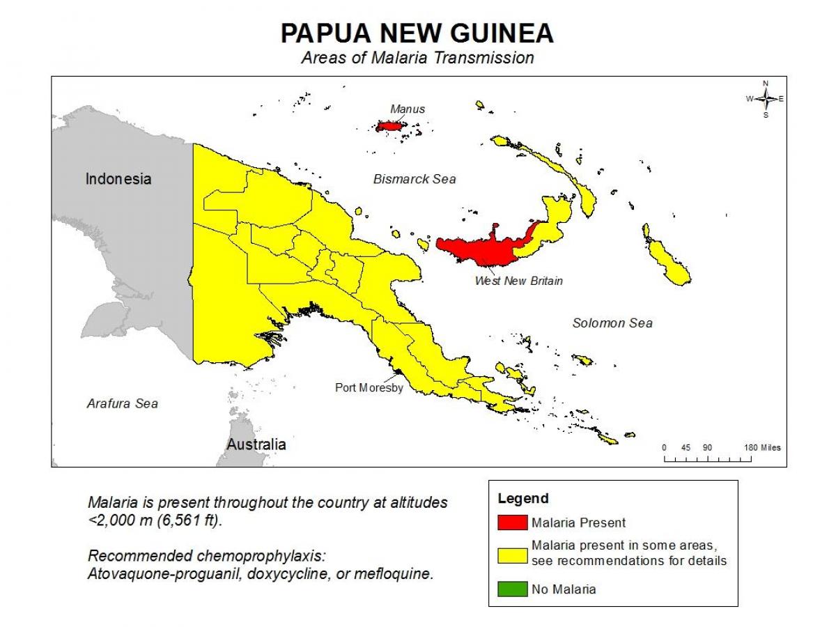 kart av papua ny-guinea malaria